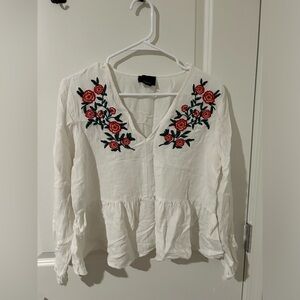 Embroidered long sleeve white blouse